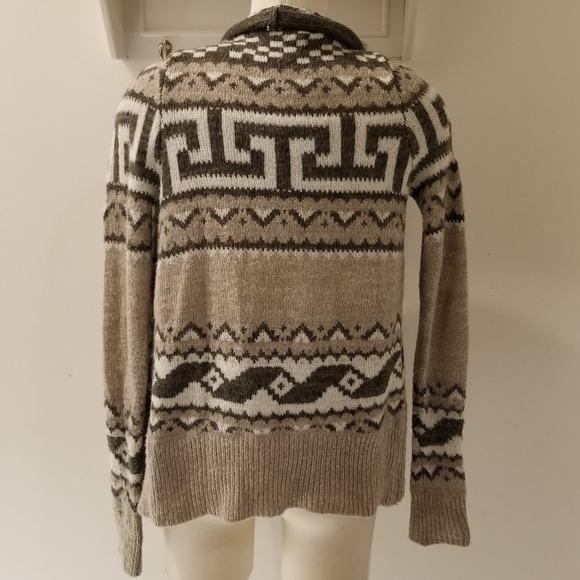 Abercrombie & Fitch Brown & Cream Aztec Print Waterfall Front Cardigan XS-S - Picture 4 of 12